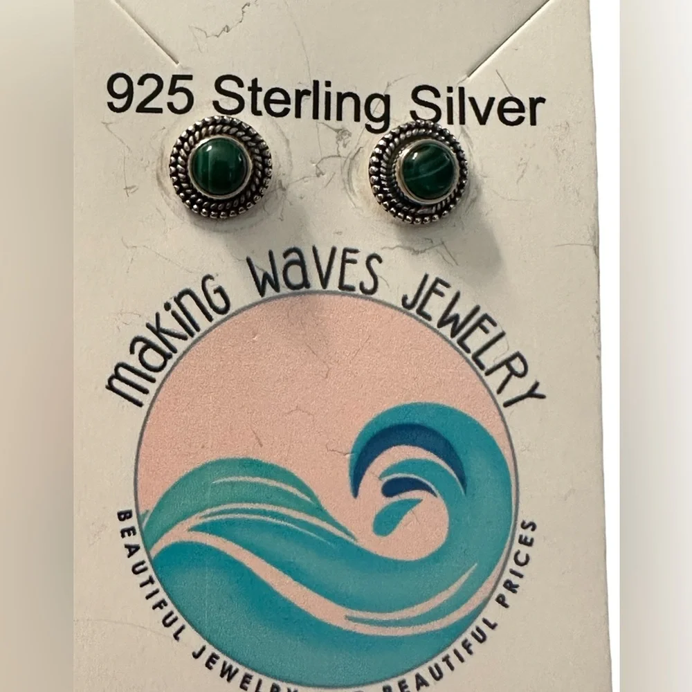 Malachite Earrings in Sterling Silver